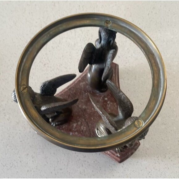 Winged Sphinx Egyptian Bronze Brass Statue Rare Marble Candle Holder Sculpture - Picture 13 of 16